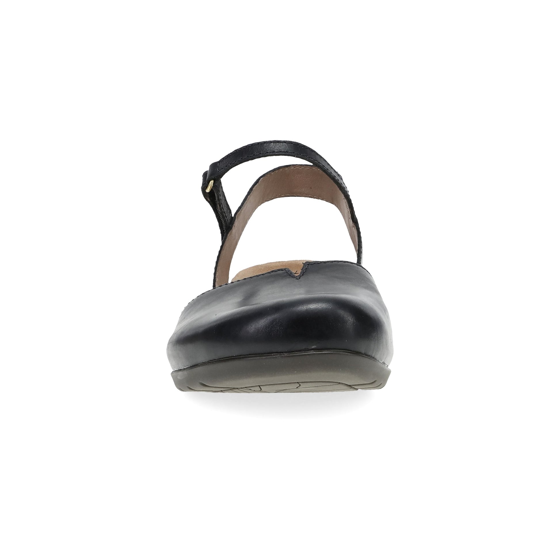 Dansko Rowan - Women's Adjustable Strap Sandal - Black Waxy Burnished Front View