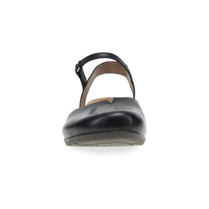 Dansko Rowan - Women's Adjustable Strap Sandal - Black Waxy Burnished Front View