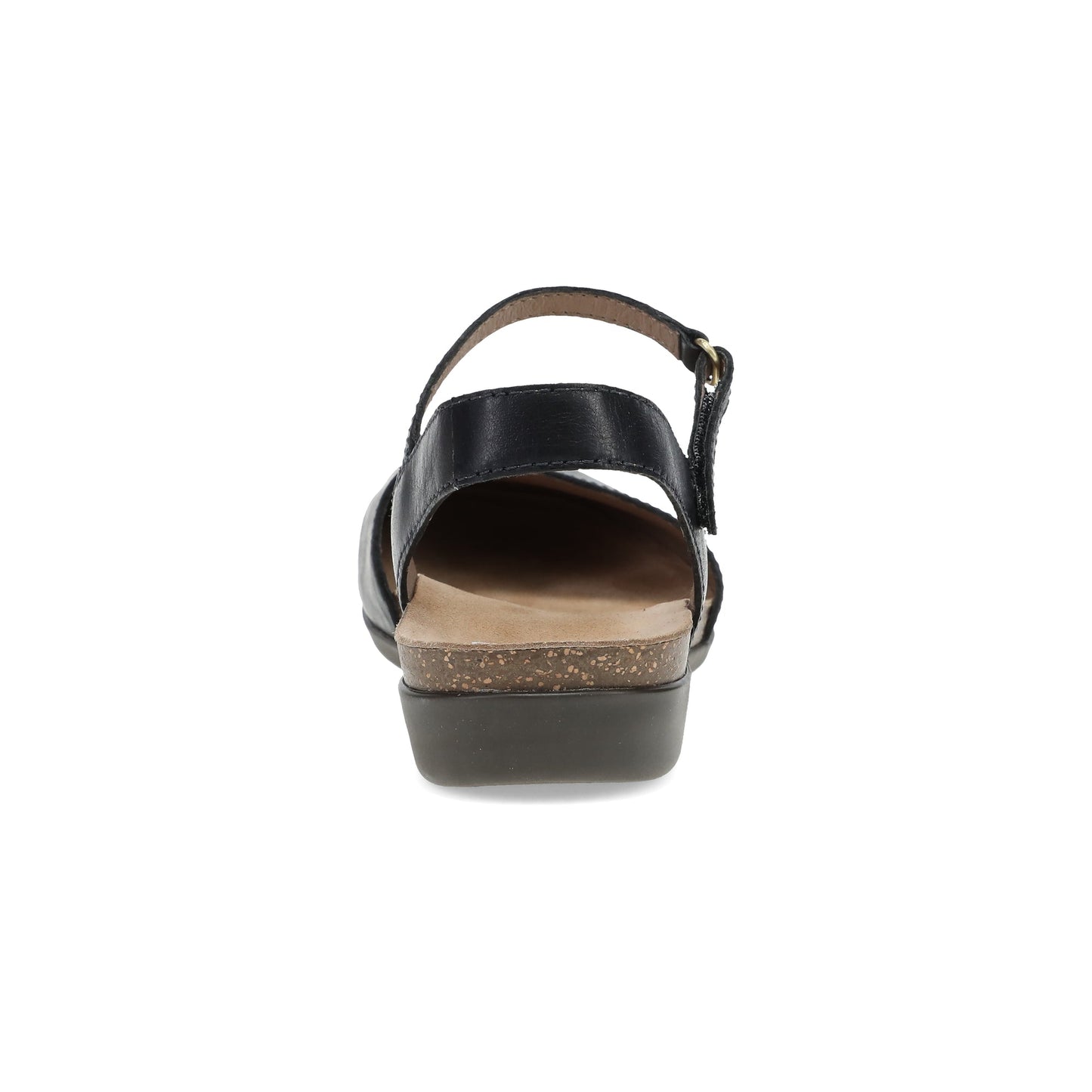 Dansko Rowan - Women's Adjustable Strap Sandal - Black Waxy Burnished Heel View