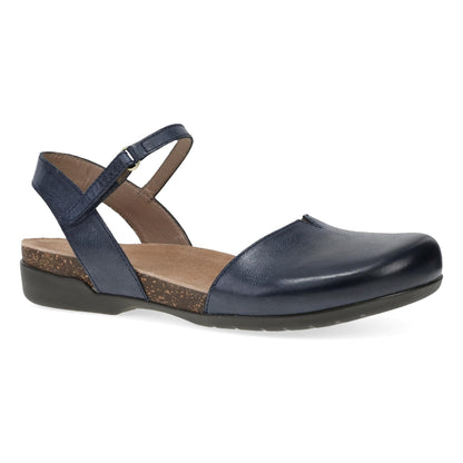 Dansko Rowan - Women's Adjustable Strap Sandal - Navy Waxy Burnished Outside View