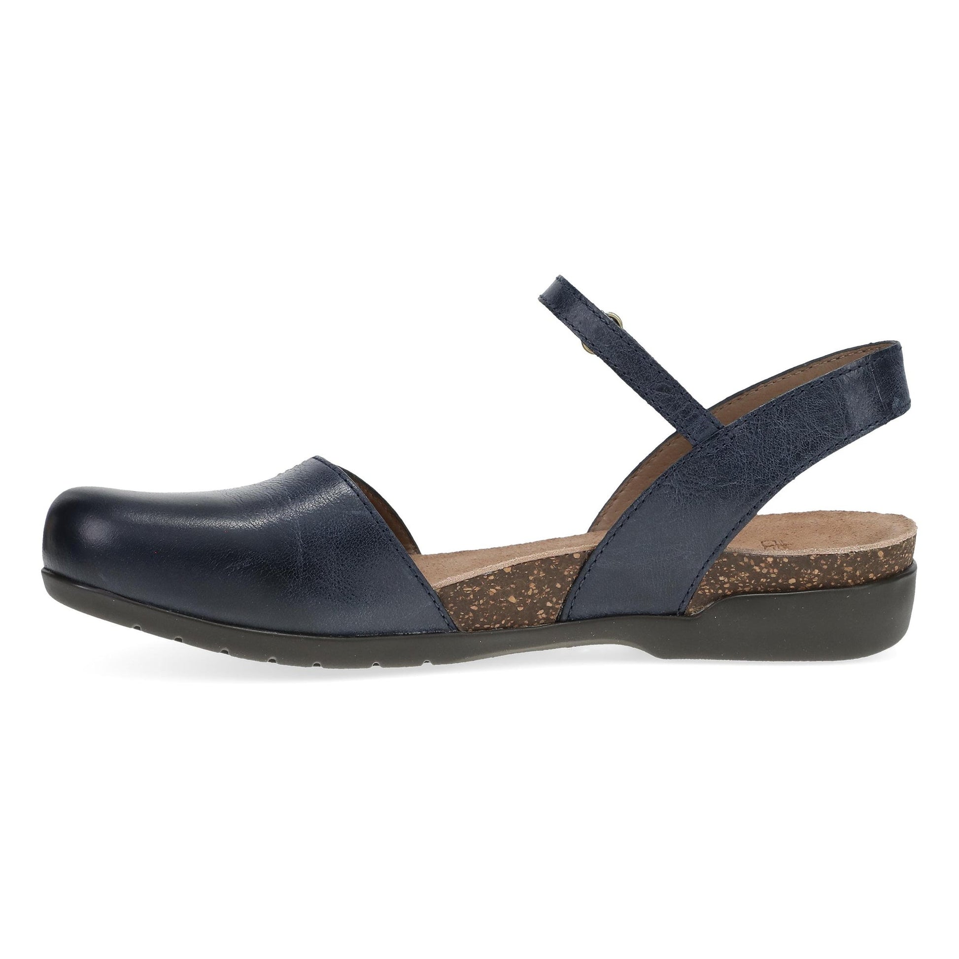 Dansko Rowan - Women's Adjustable Strap Sandal - Navy Waxy Burnished Side View