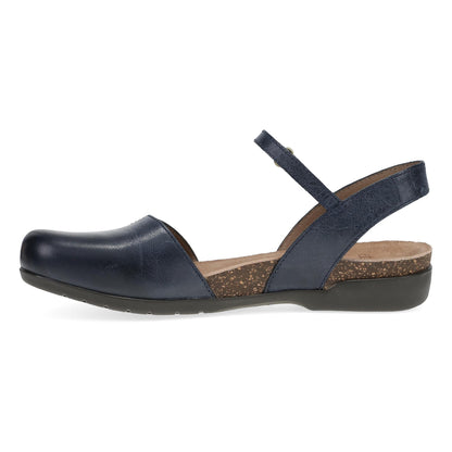 Dansko Rowan - Women's Adjustable Strap Sandal - Navy Waxy Burnished Side View