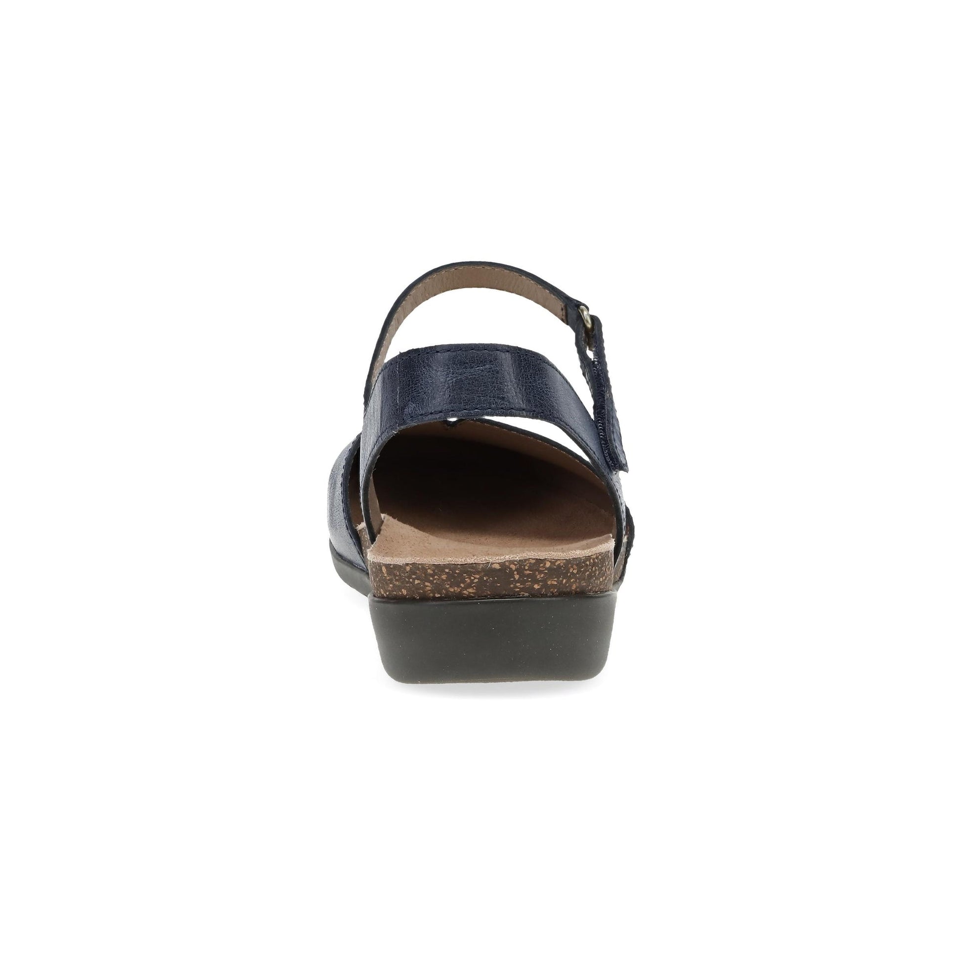Dansko Rowan - Women's Adjustable Strap Sandal - Navy Waxy Burnished Heel View