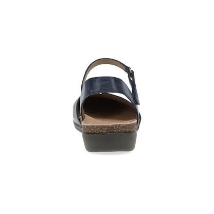 Dansko Rowan - Women's Adjustable Strap Sandal - Navy Waxy Burnished Heel View