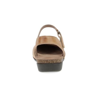 Dansko Rowan - Women's Adjustable Strap Sandal - Honey Distressed Heel View
