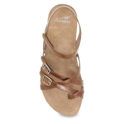 Dansko Roslyn - Women's Adjustable Strap Sandal - Tan Waxy Burnished Top View