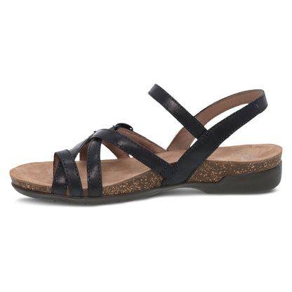 Dansko Roslyn - Women's Adjustable Strap Sandal - Black Waxy Burnished Side View