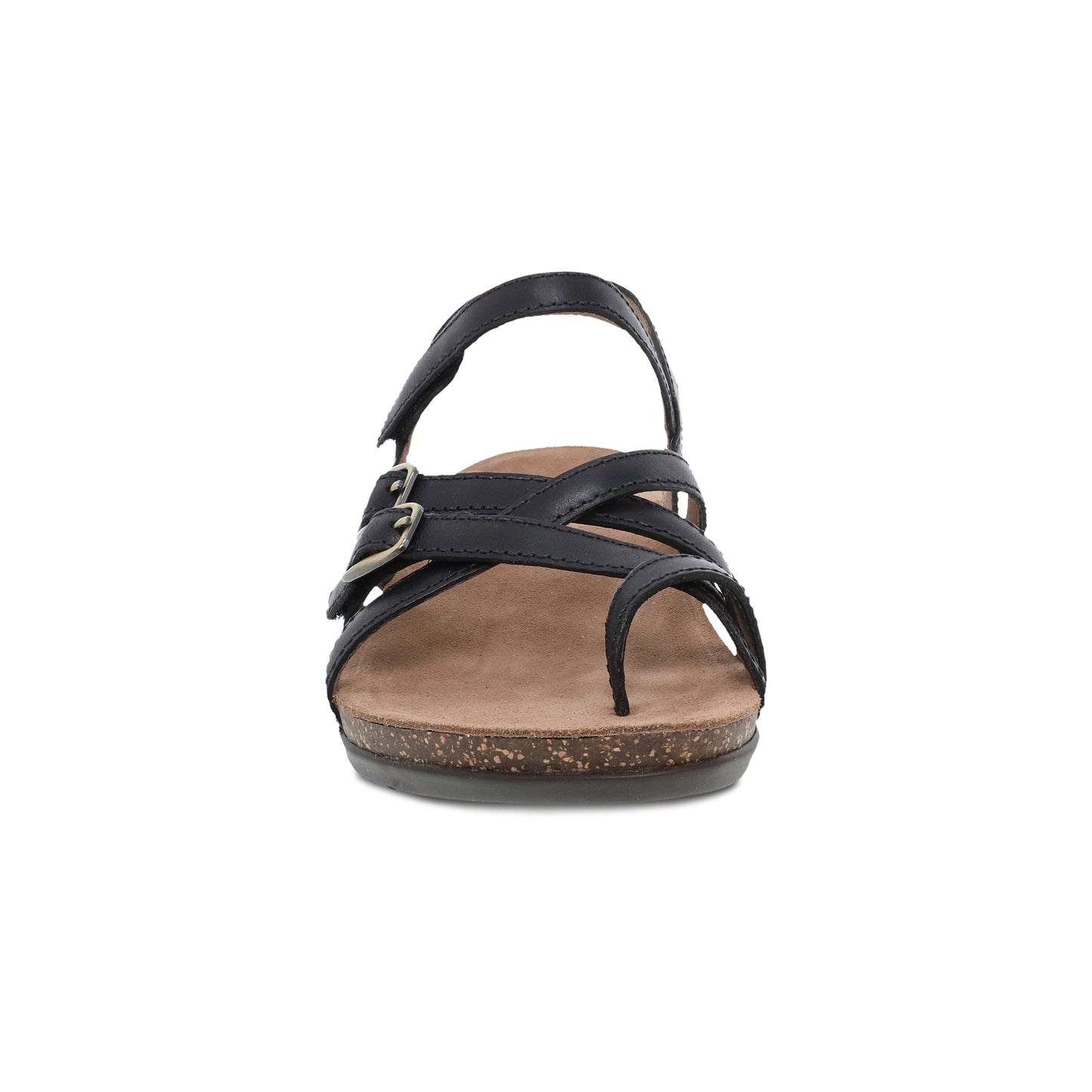 Dansko Roslyn - Women's Adjustable Strap Sandal - Black Waxy Burnished Front View