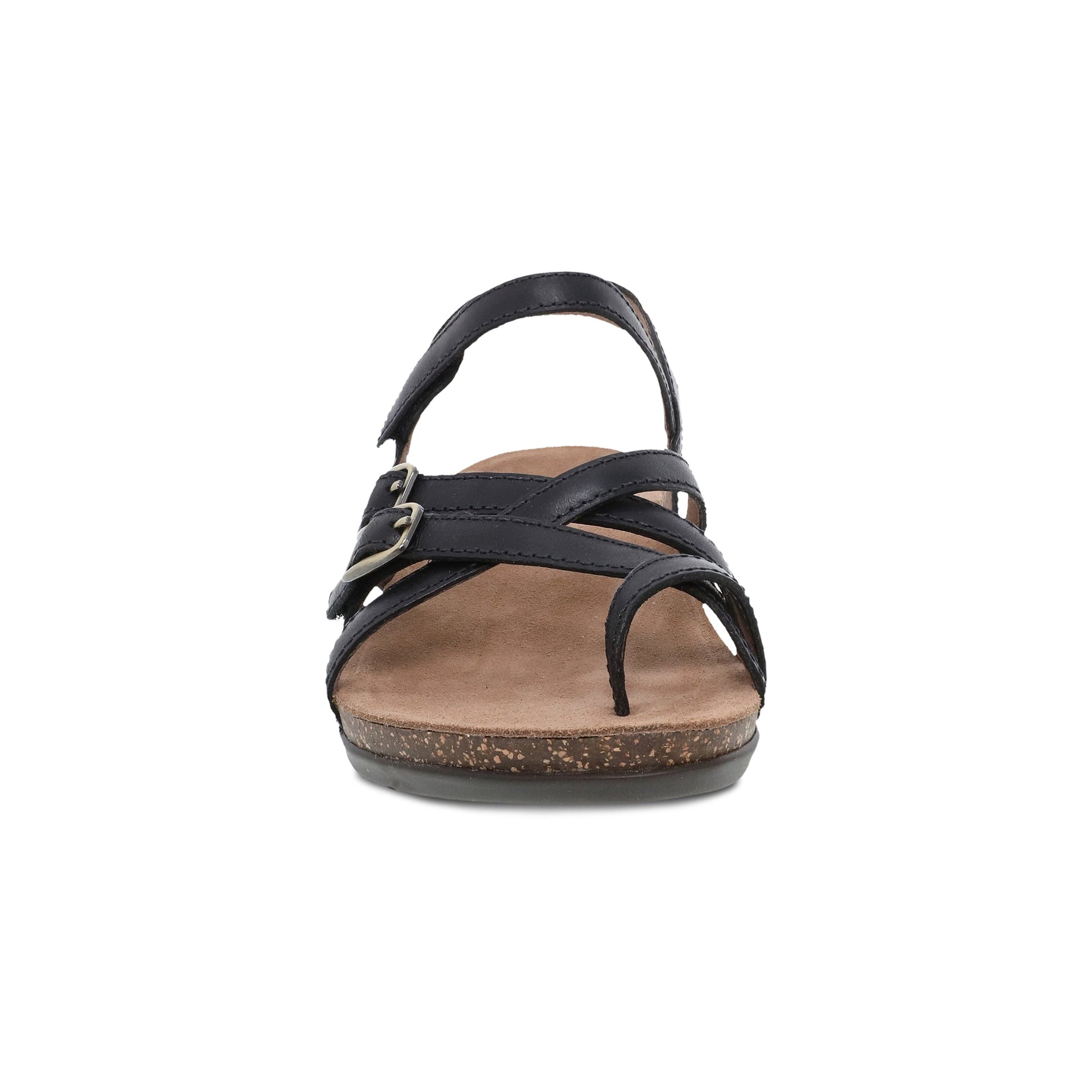 Dansko Roslyn - Women's Adjustable Strap Sandal - Black Waxy Burnished Front View