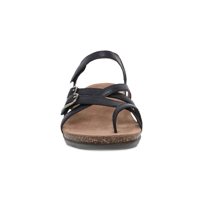 Dansko Roslyn - Women's Adjustable Strap Sandal - Black Waxy Burnished Front View