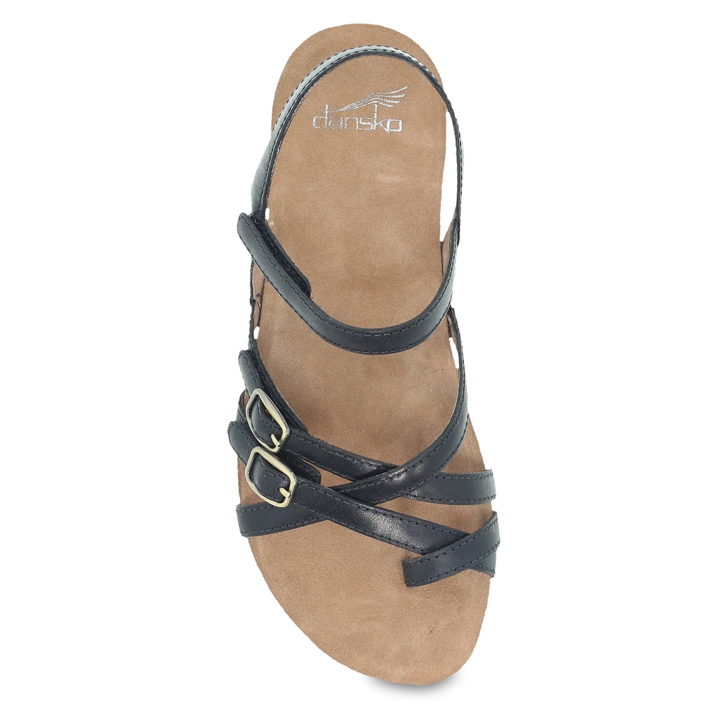 Dansko Roslyn - Women's Adjustable Strap Sandal - Black Waxy Burnished Top View