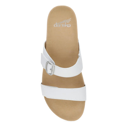 Dansko Justine - Women's Contoured Footbed Sandal - White Full Grain Top View