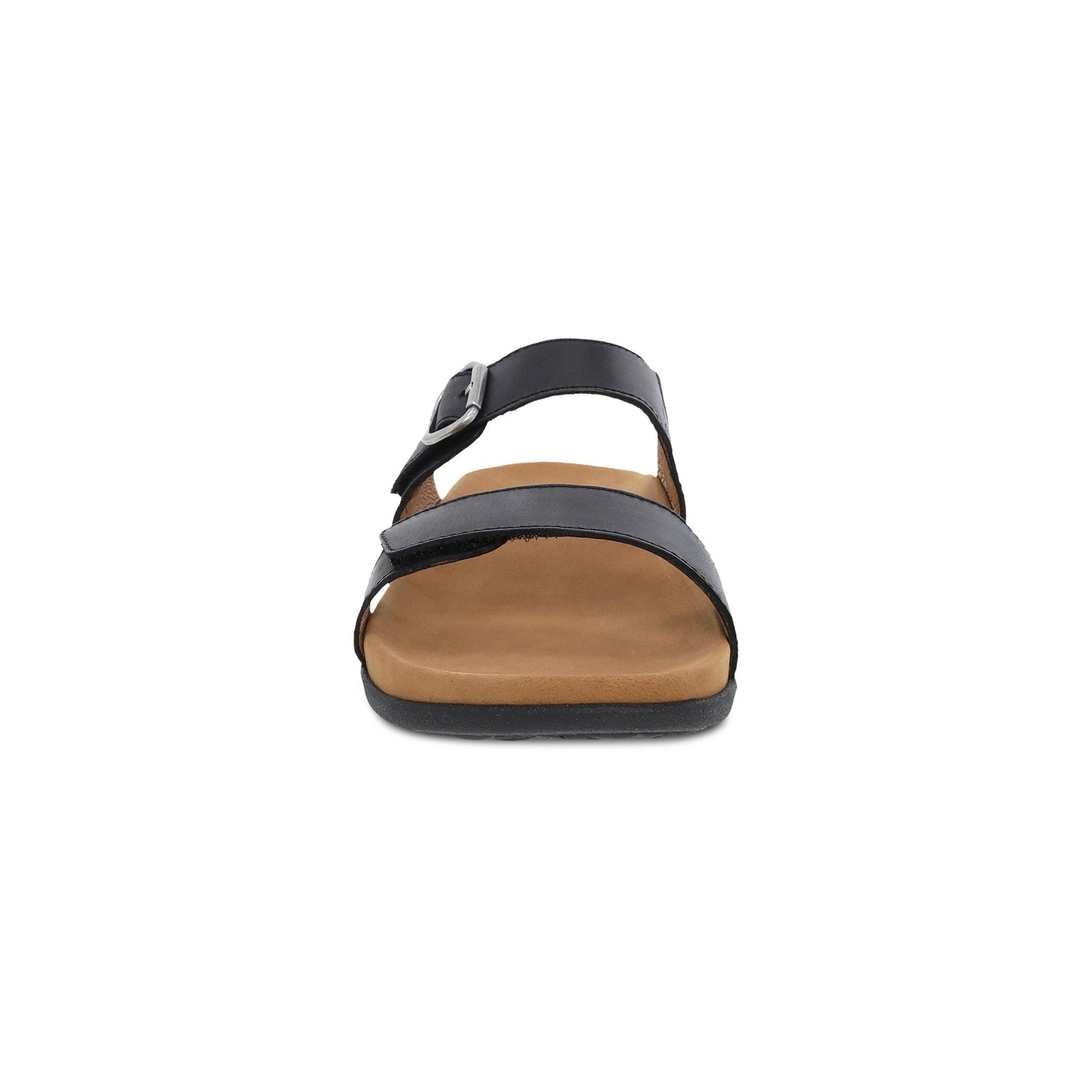 Dansko Justine - Women's Contoured Footbed Sandal - Black Calf Front View