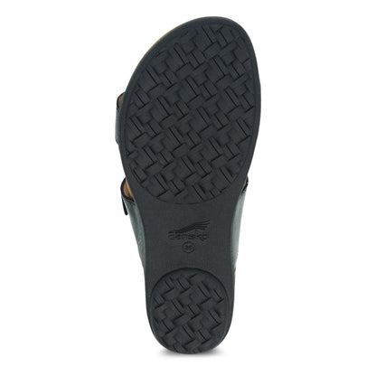 Dansko Justine - Women's Contoured Footbed Sandal - Black Calf Sole View