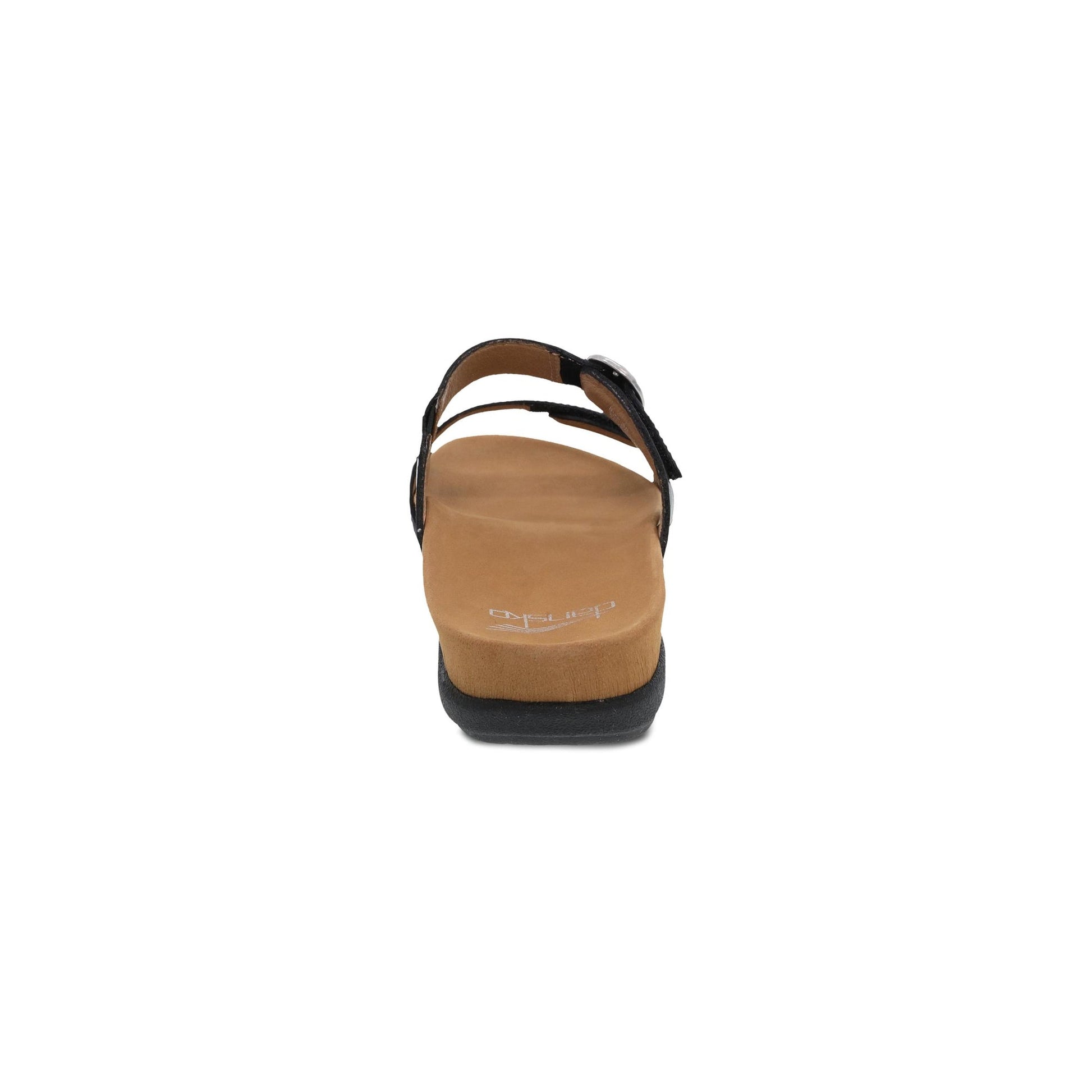 Dansko Justine - Women's Contoured Footbed Sandal - Black Calf Heel View