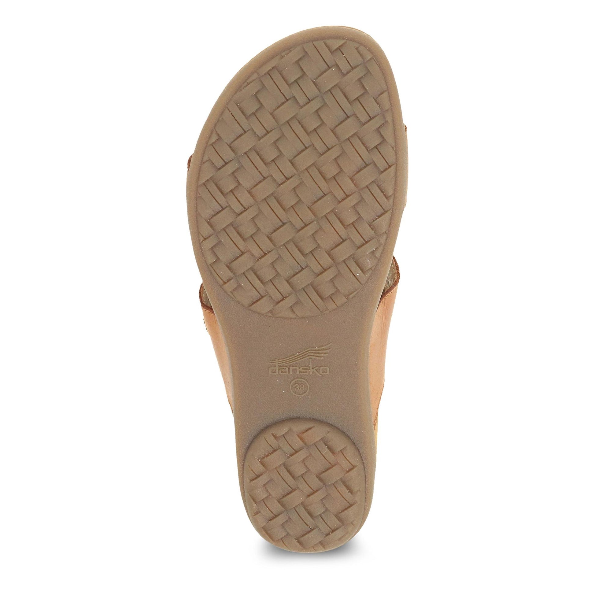 Dansko Justine - Women's Contoured Footbed Sandal - Luggage Calf Sole View