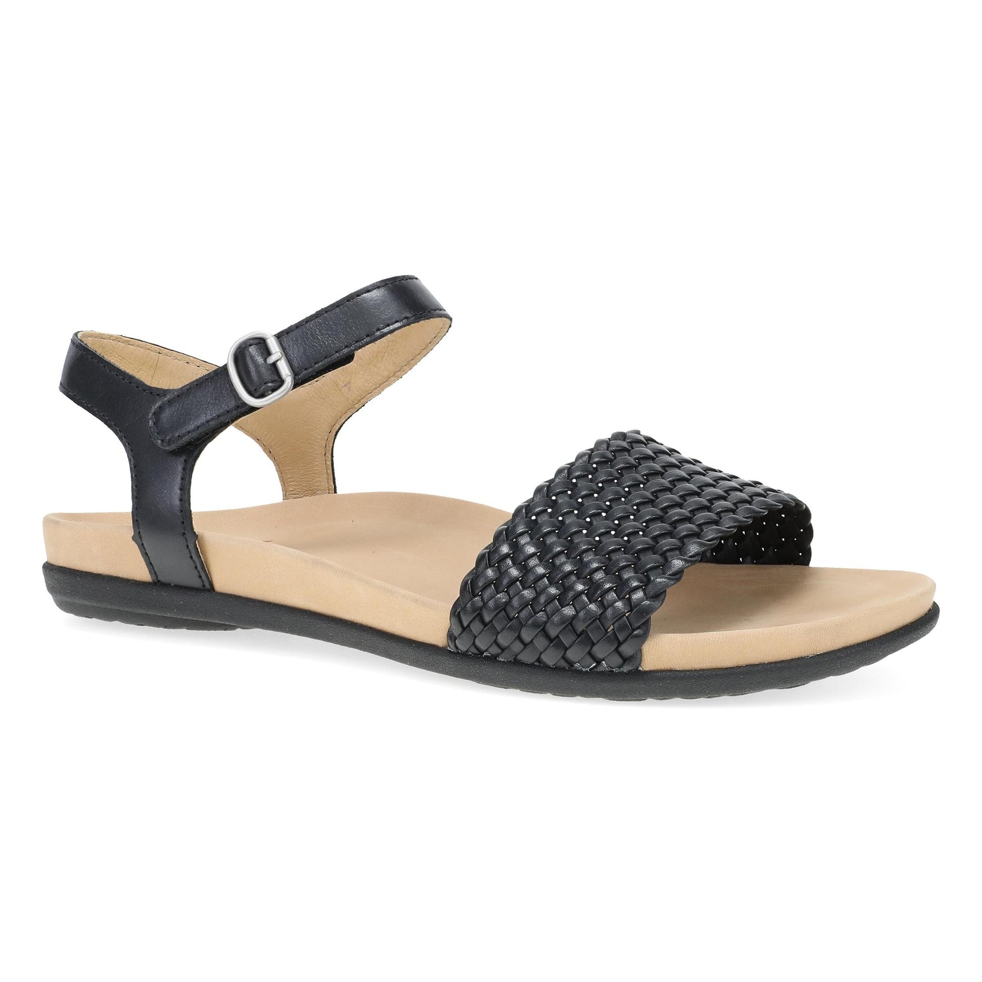 Dansko Jodie - Women's Contoured Footbed Sandal - Black Woven Outside View