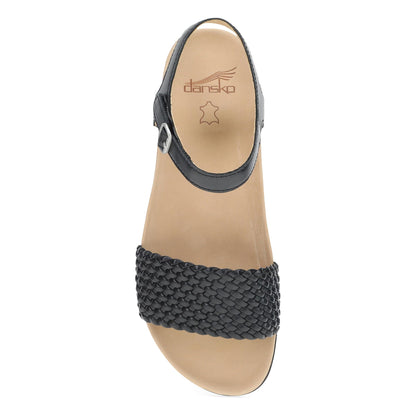 Dansko Jodie - Women's Contoured Footbed Sandal - Black Woven Top View