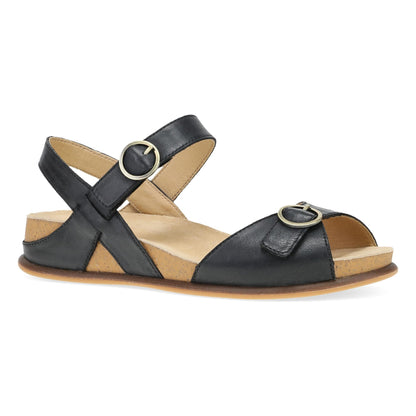 Dansko Candace - Women's Adjustable Strap Sandal - Black Burnished Nappa Outside View