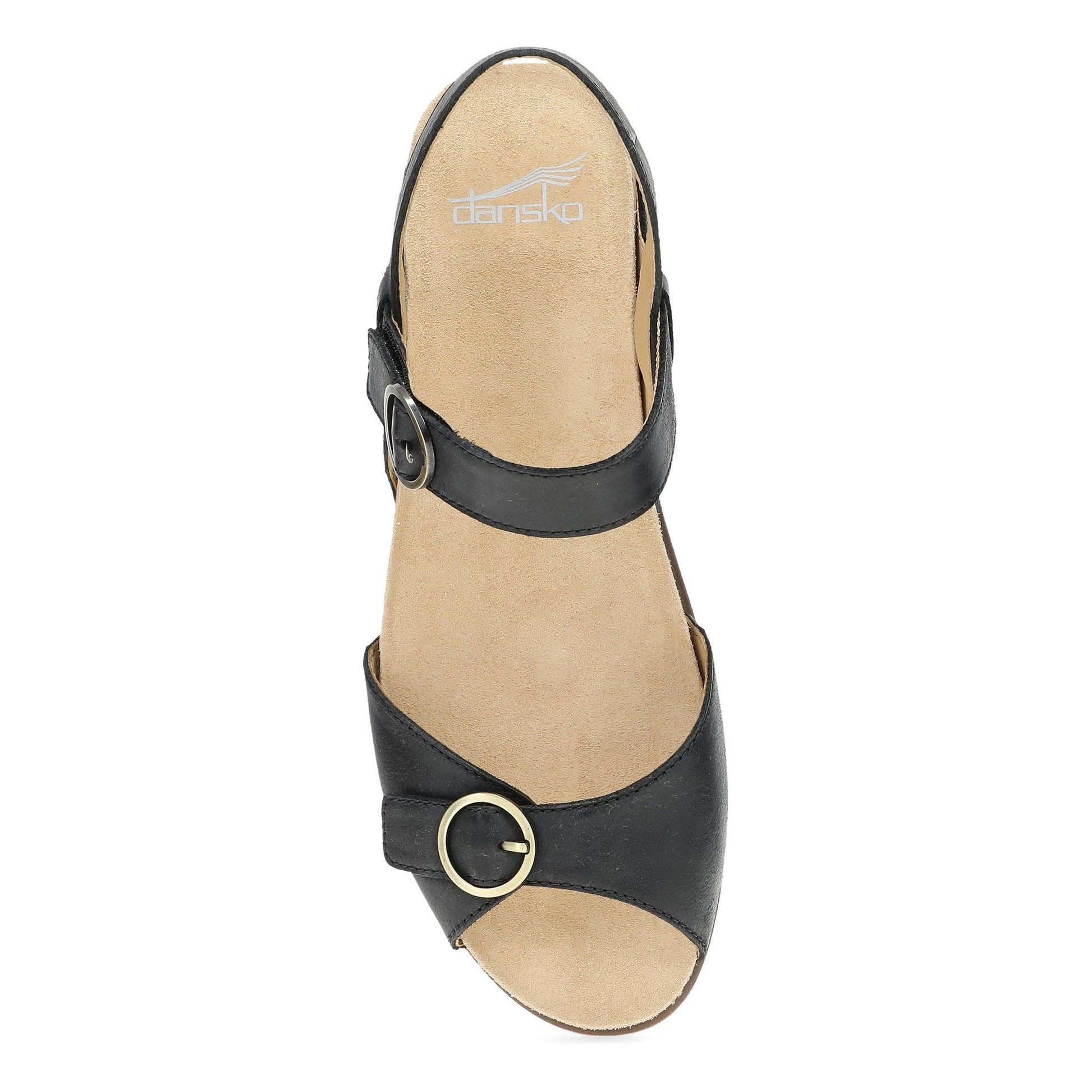 Dansko Candace - Women's Adjustable Strap Sandal - Black Burnished Nappa Top View