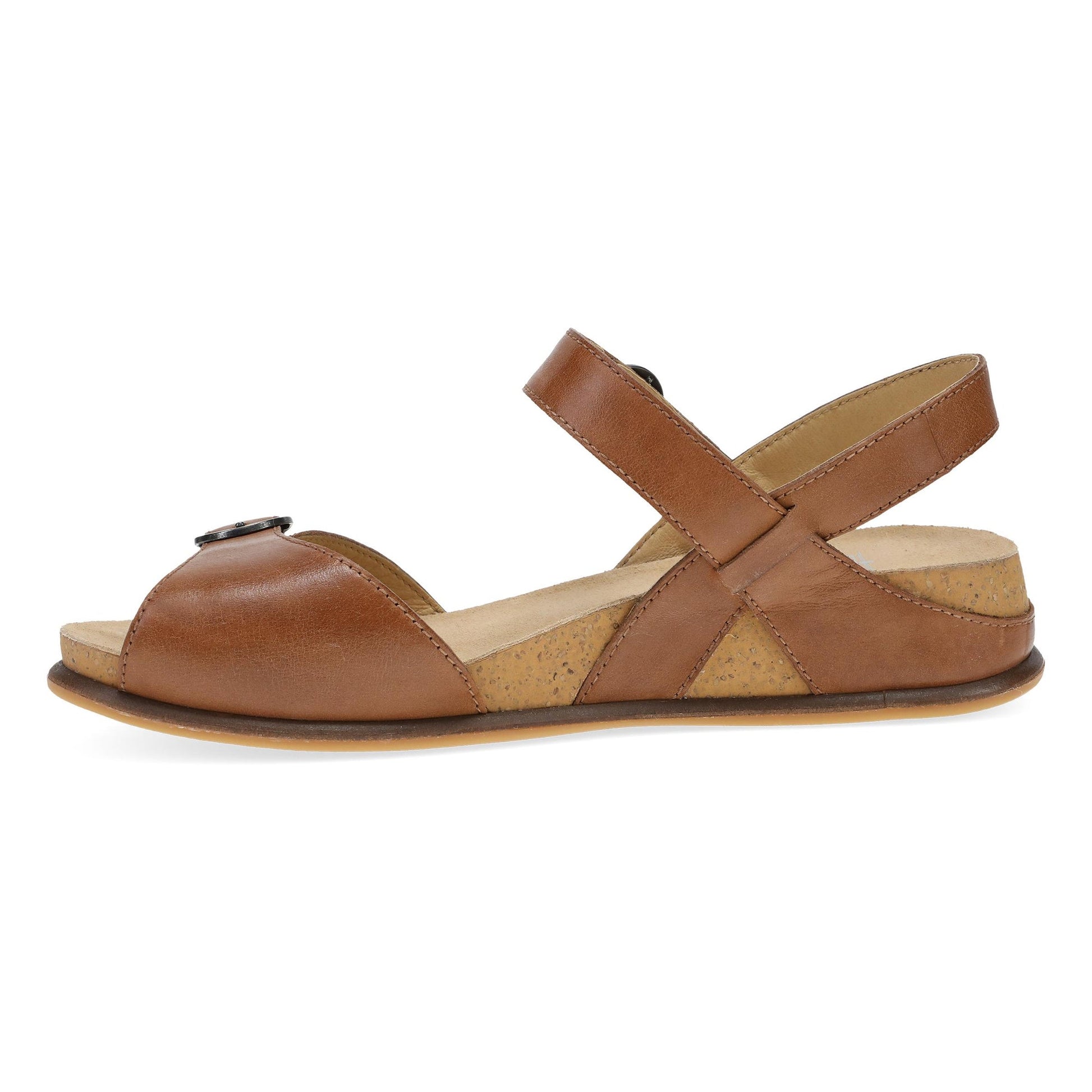 Dansko Candace - Women's Adjustable Strap Sandal - Tan Burnished Nappa Side View