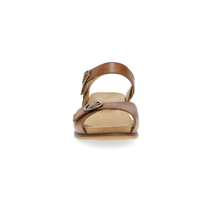 Dansko Candace - Women's Adjustable Strap Sandal - Tan Burnished Nappa Front View