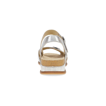 Dansko Candace - Women's Adjustable Strap Sandal - Champagne Metallic Heel View