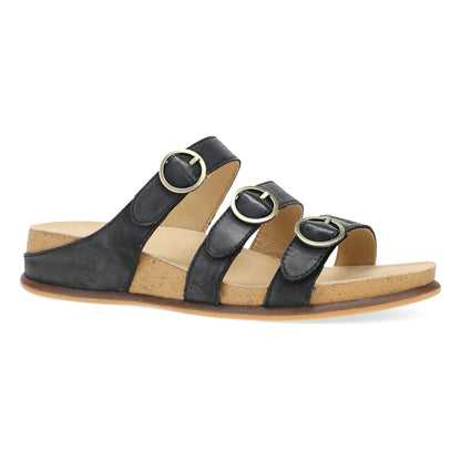 Dansko Campbell - Women's Adjustable Strap Sandal - Black Burnished Nappa Outside View