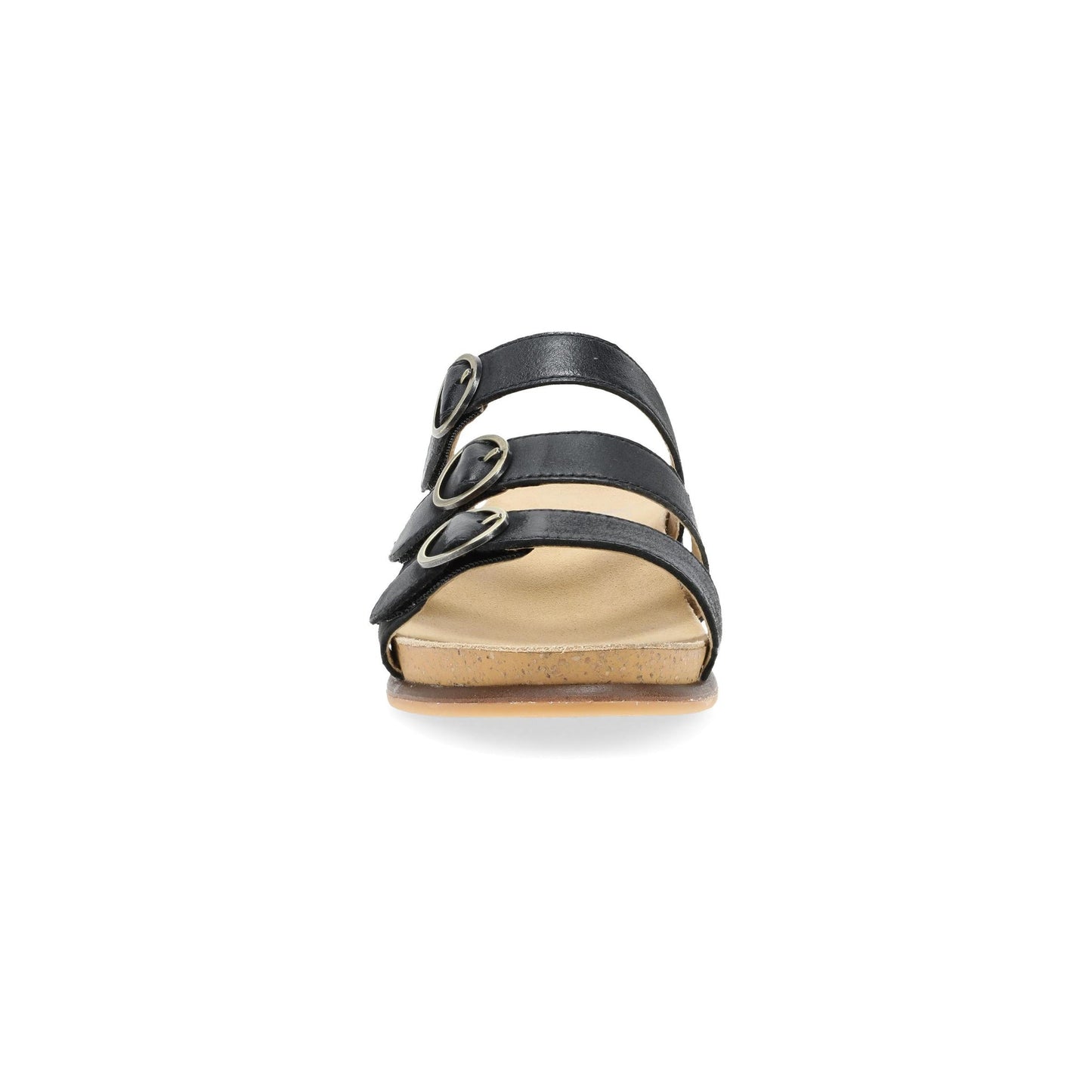 Dansko Campbell - Women's Adjustable Strap Sandal - Black Burnished Nappa Front View