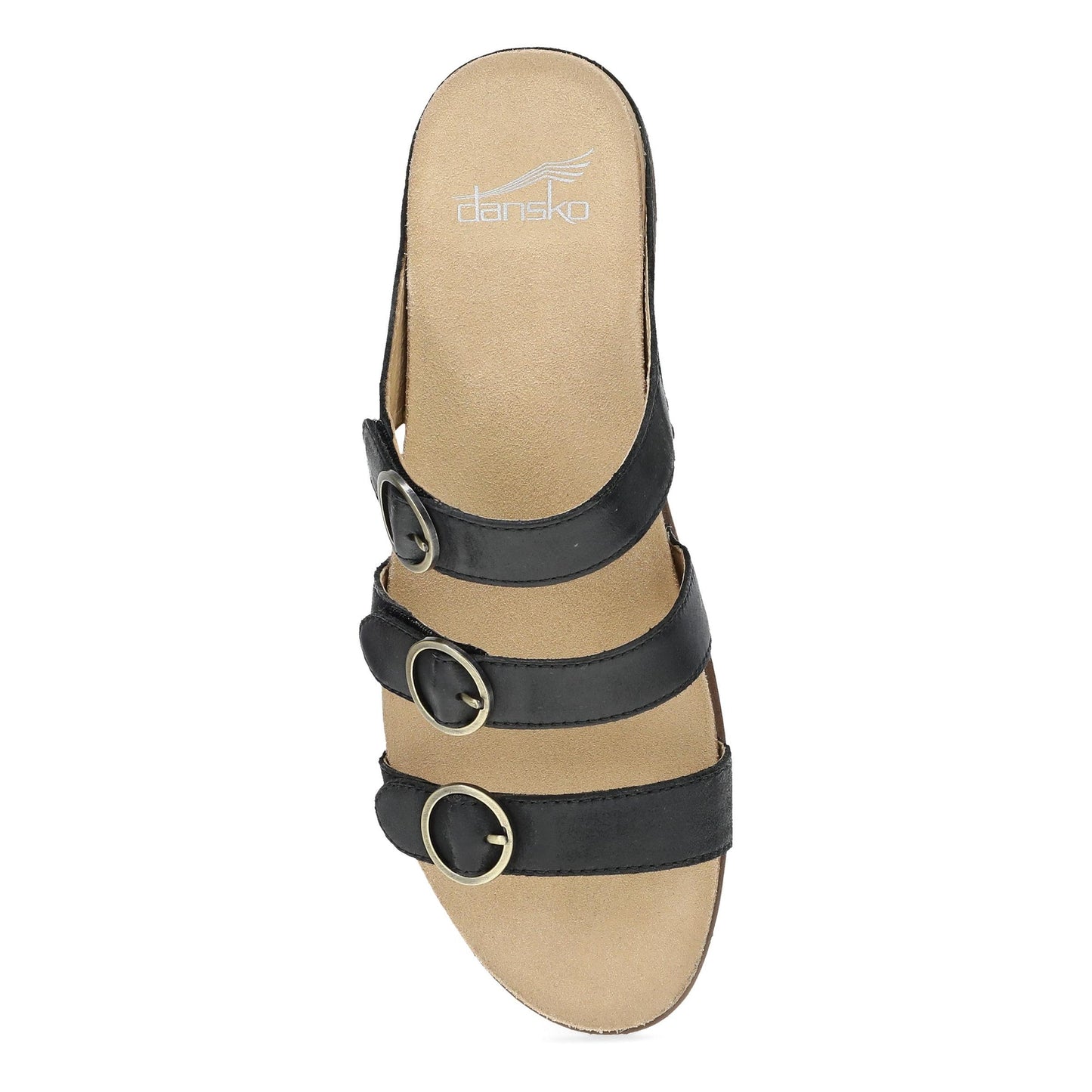Dansko Campbell - Women's Adjustable Strap Sandal - Black Burnished Nappa Top View