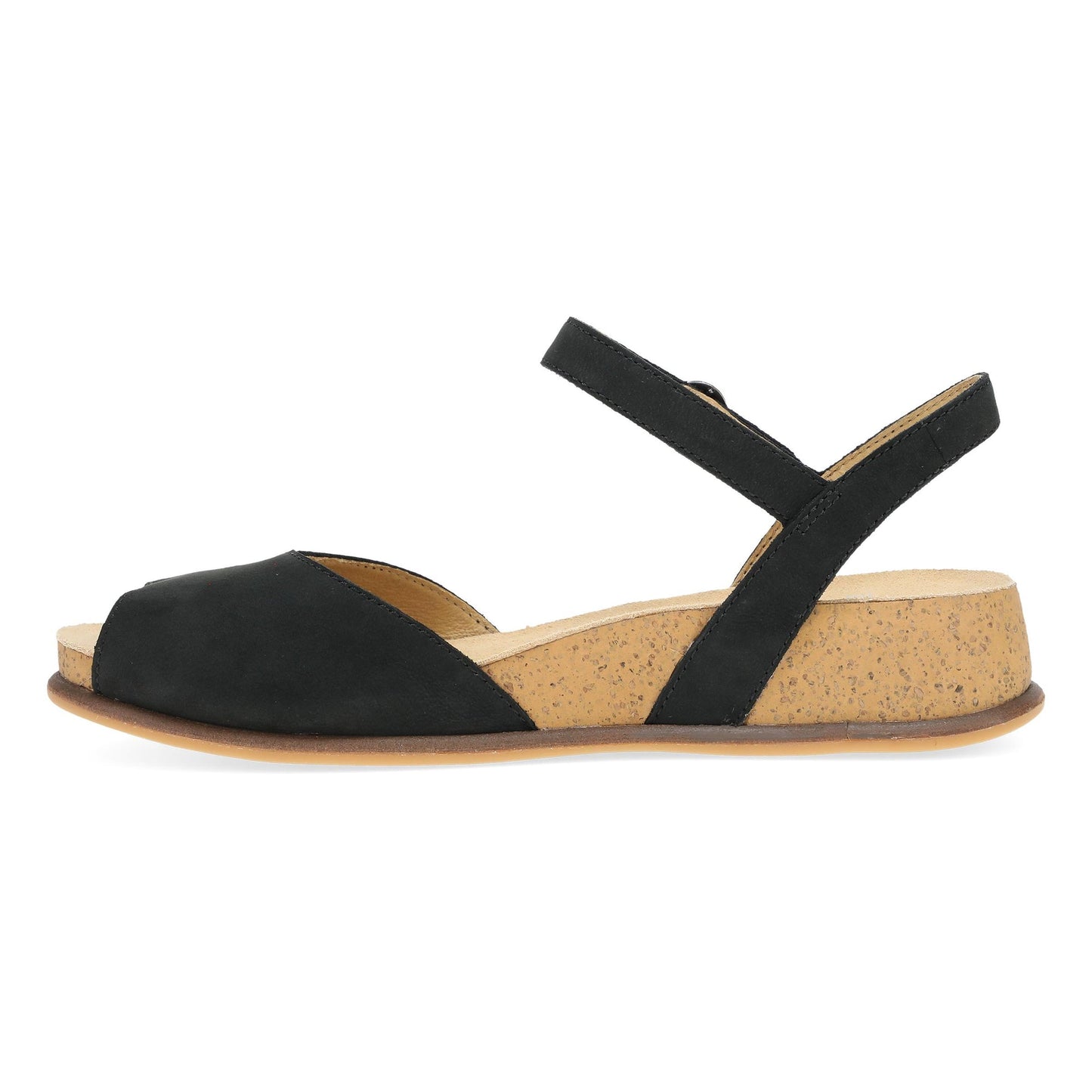 Dansko Cass - Women's Contoured Footbed Sandal - Black Milled Nubuck Side View