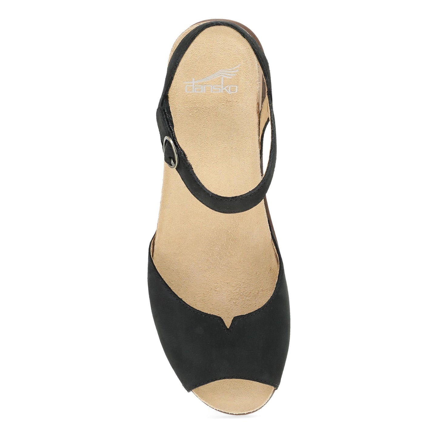 Dansko Cass - Women's Contoured Footbed Sandal - Black Milled Nubuck Top View