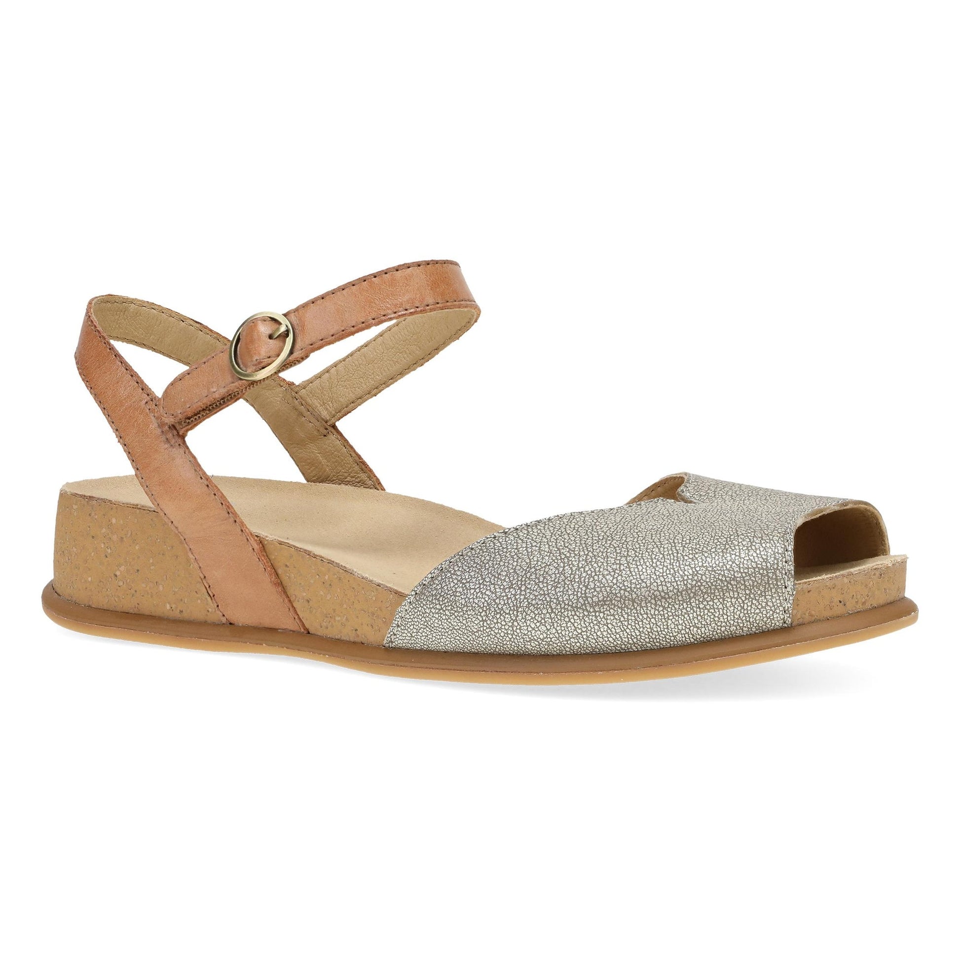 Dansko Cass - Women's Contoured Footbed Sandal - Platino/Tan Leather Outside View