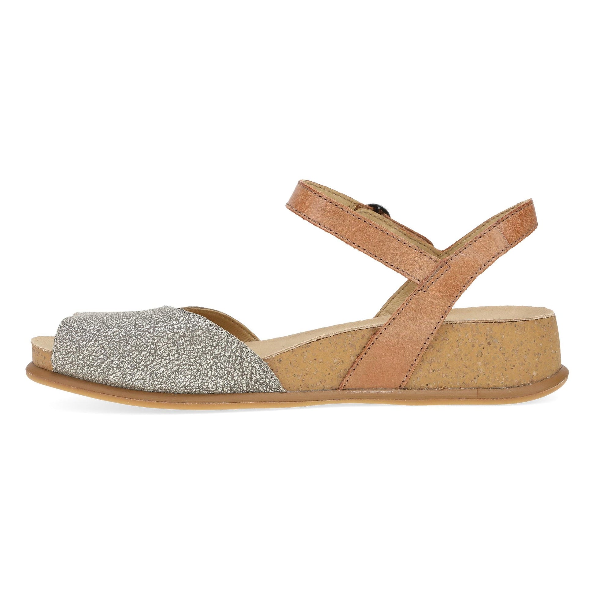 Dansko Cass - Women's Contoured Footbed Sandal - Platino/Tan Leather Side View