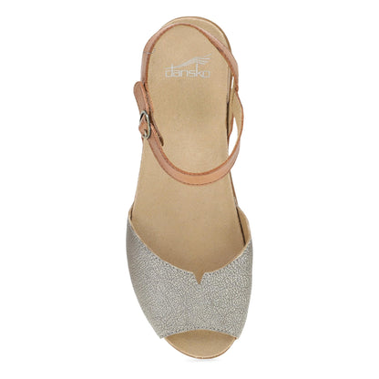 Dansko Cass - Women's Contoured Footbed Sandal - Platino/Tan Leather Top View