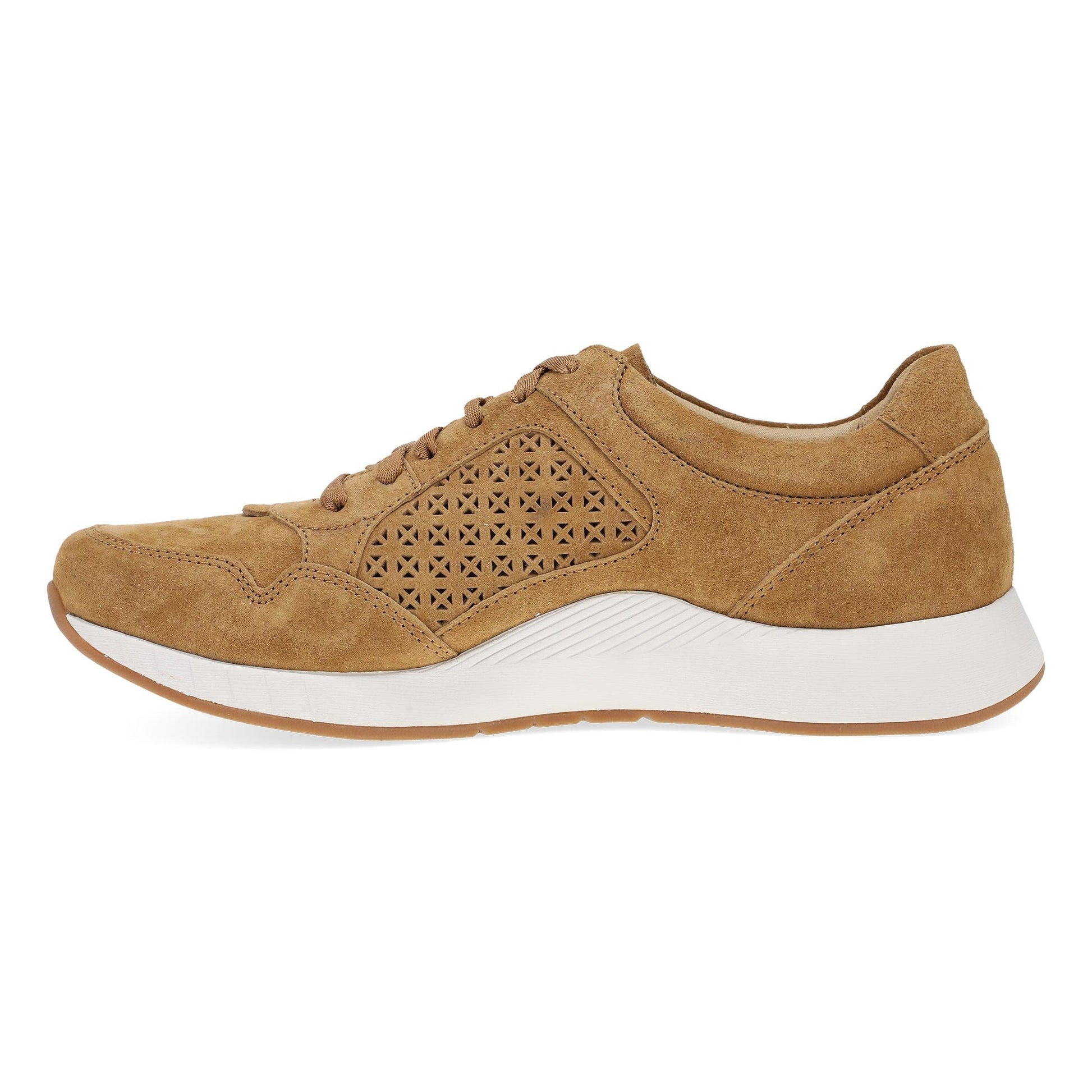 Dansko Catie - Women's Removable Footbed Sneaker - Tan Suede Side View