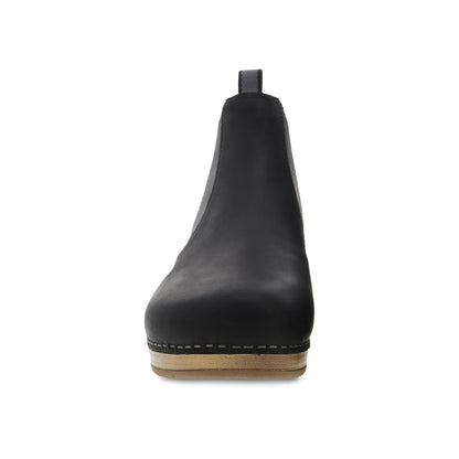 Dansko Becka - Women's Arch Support Boot - Black Oiled Pull Up Front View