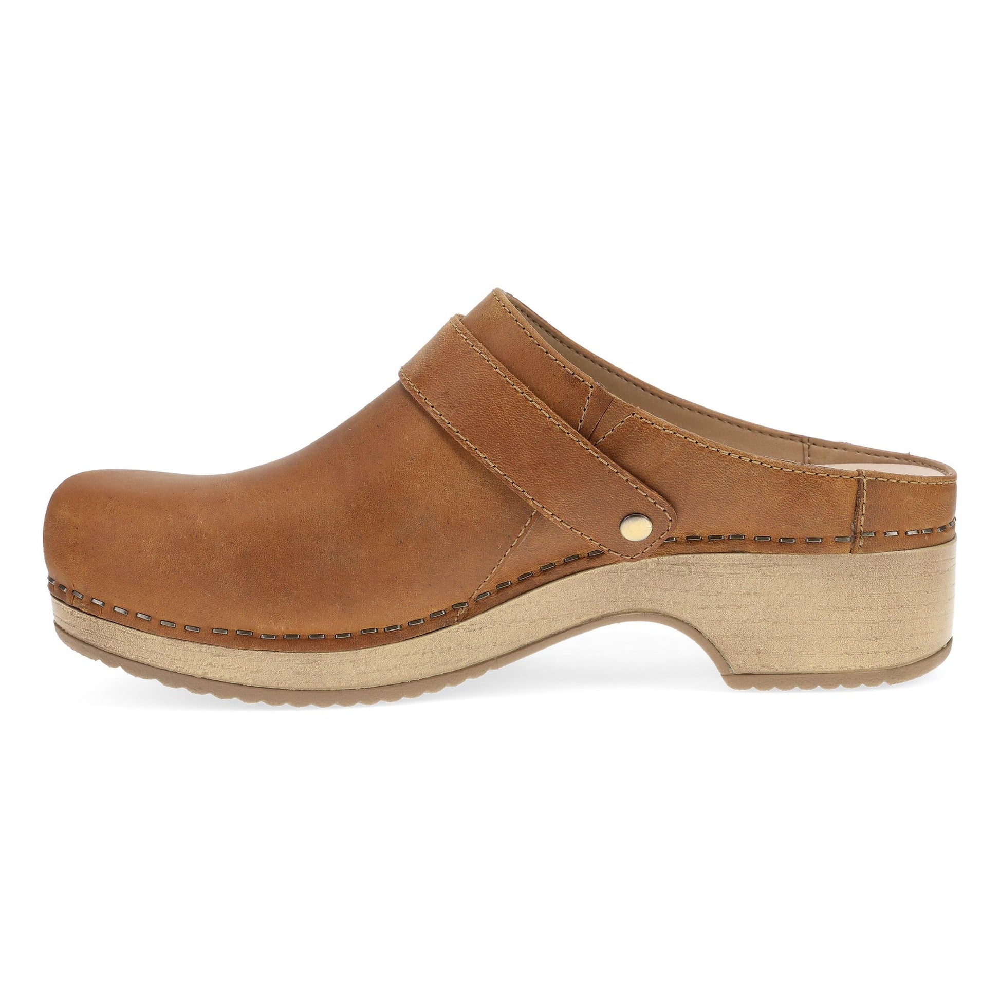 Dansko Baylor Clog - Women's Stapled Construction Clog - Tan Oiled Pull Up Side View