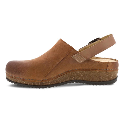 Dansko Merrin - Women's Arch Support Clog - Tan Burnished Suede Side View