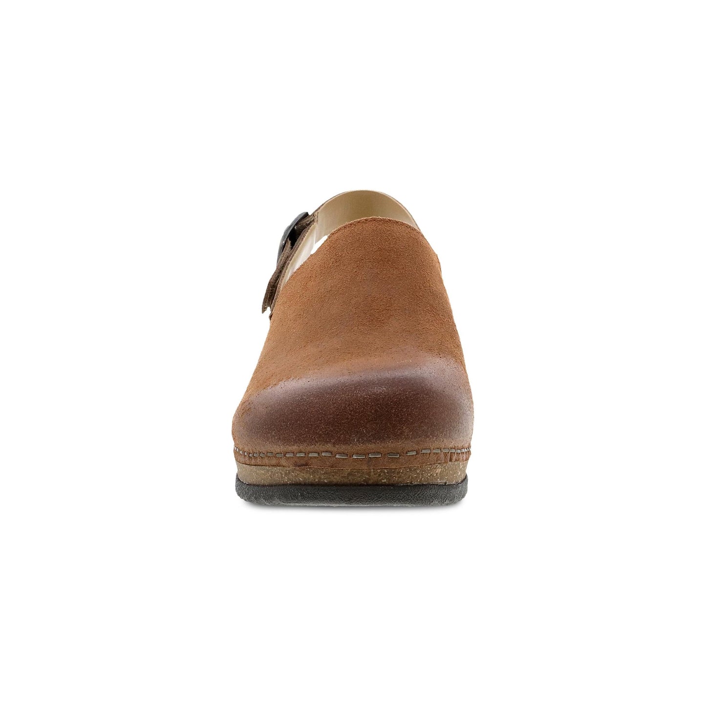 Dansko Merrin - Women's Arch Support Clog - Tan Burnished Suede Front View