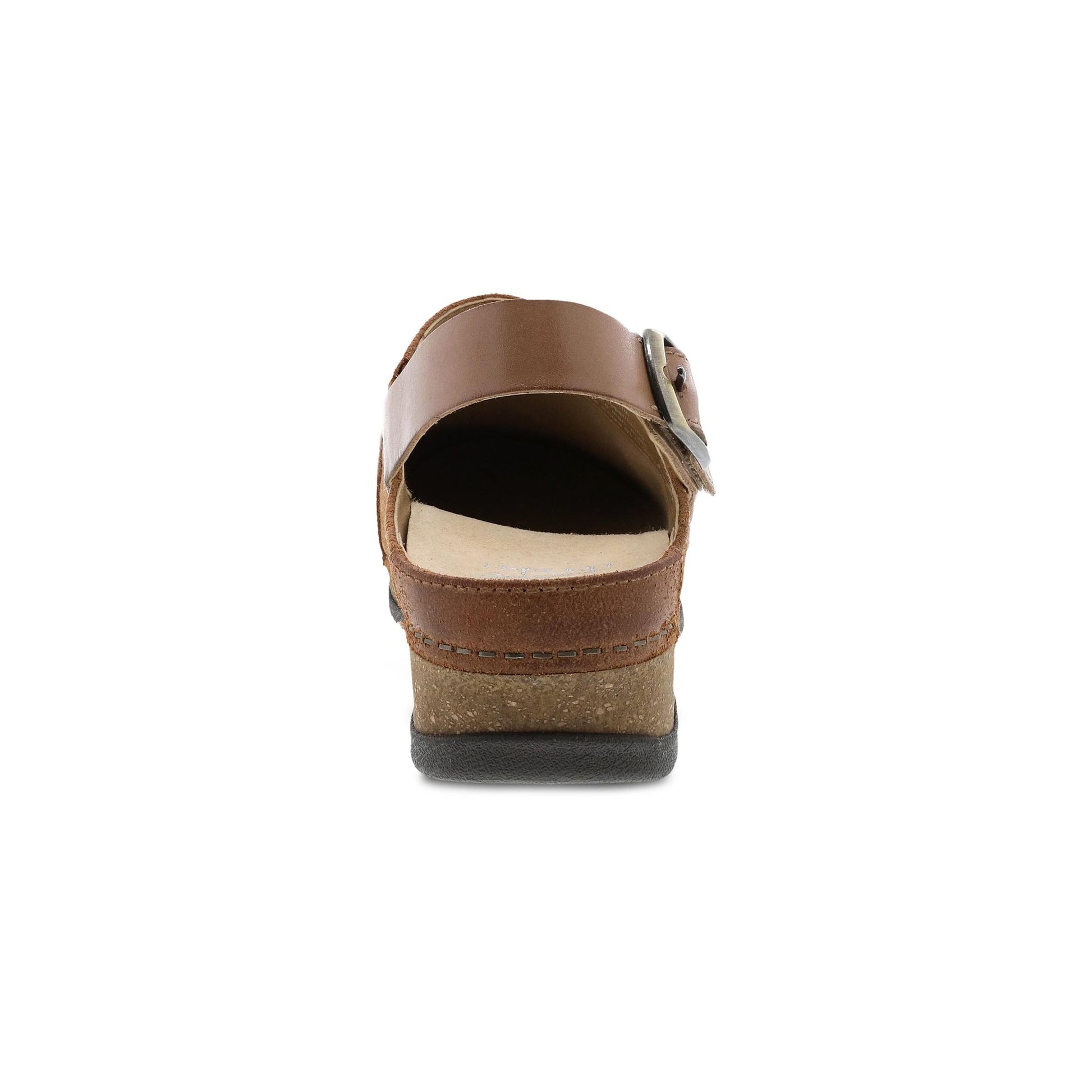 Dansko Merrin - Women's Arch Support Clog - Tan Burnished Suede Heel View