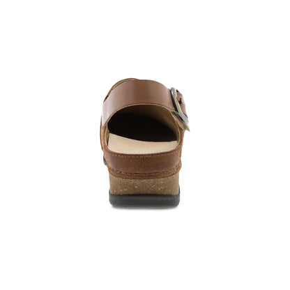 Dansko Merrin - Women's Arch Support Clog - Tan Burnished Suede Heel View