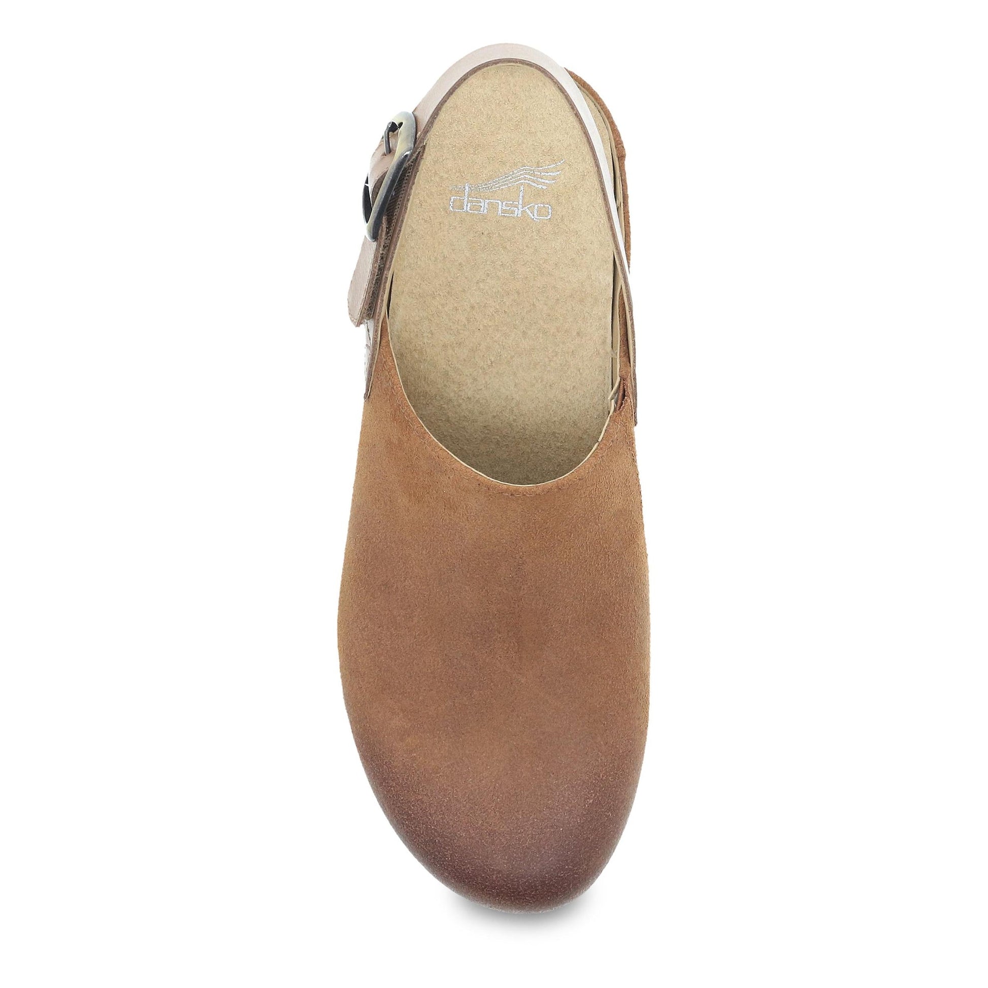 Dansko Merrin - Women's Arch Support Clog - Tan Burnished Suede Top View
