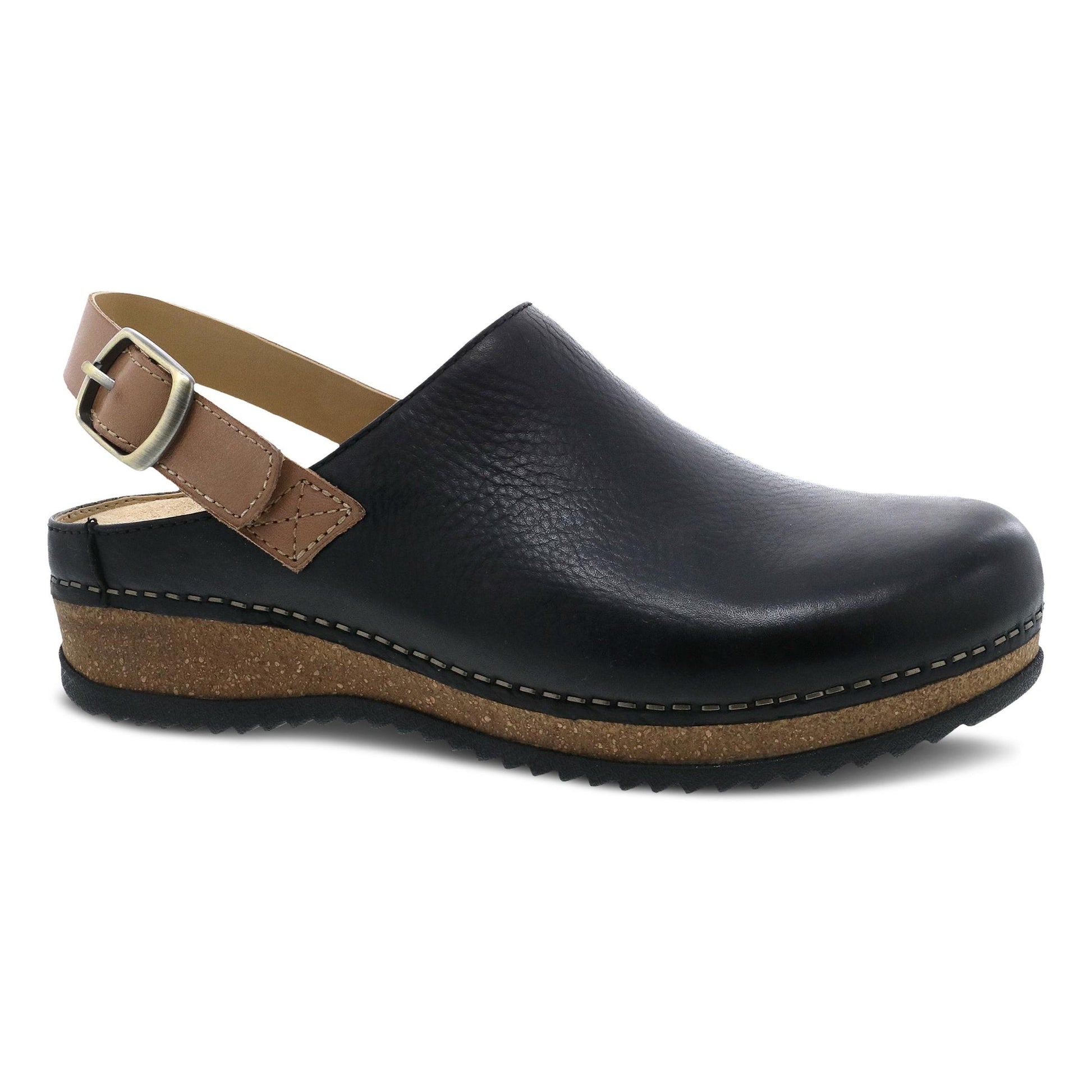 Dansko Merrin - Women's Arch Support Clog - Black Waxy Milled Outside View