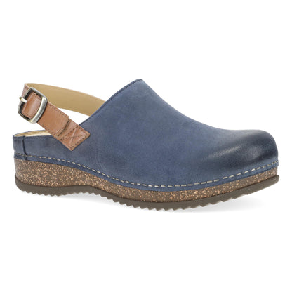 Dansko Merrin - Women's Arch Support Clog - Blue Burnished Suede Outside View
