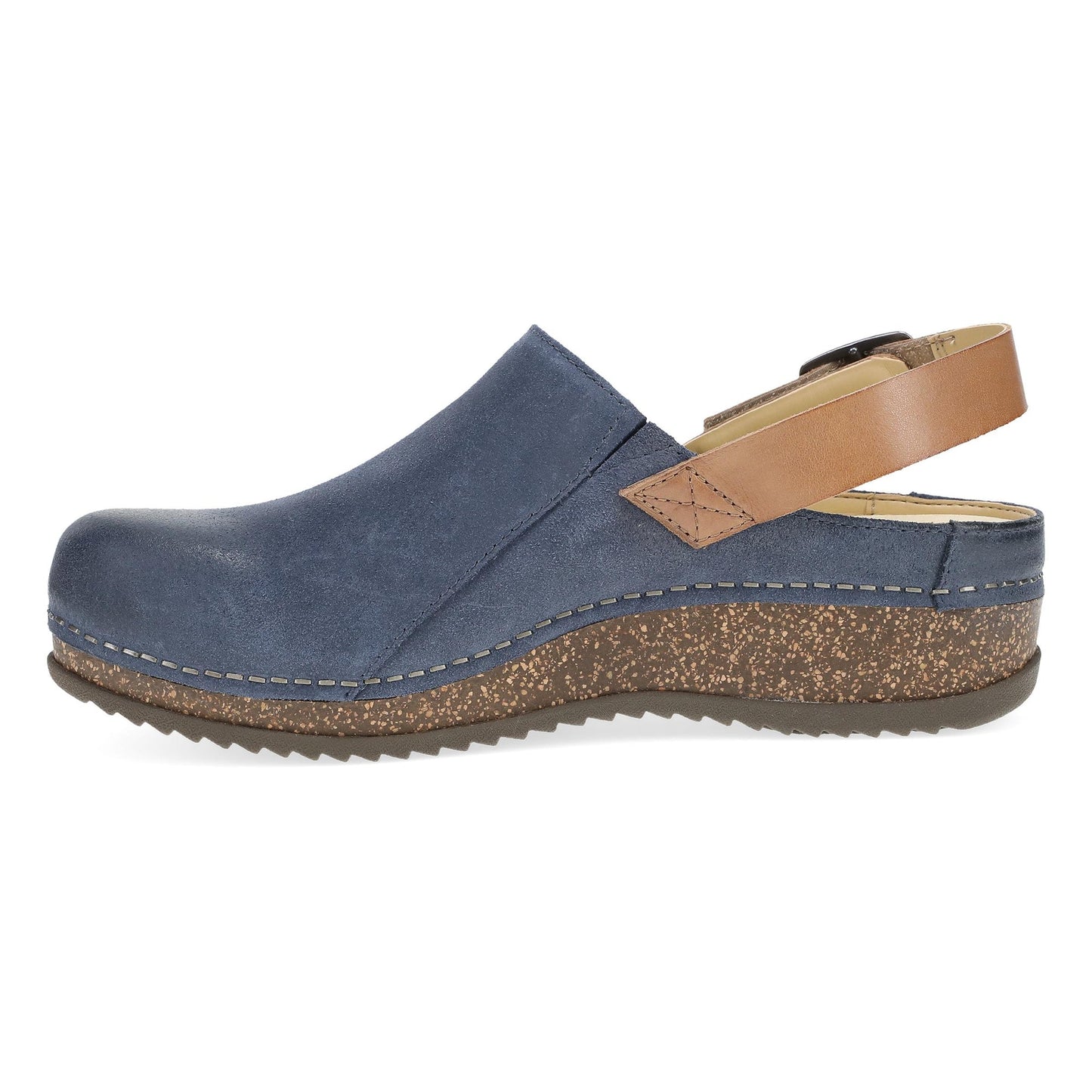 Dansko Merrin - Women's Arch Support Clog - Blue Burnished Suede Side View