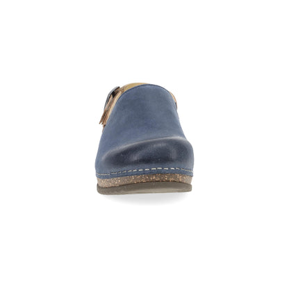 Dansko Merrin - Women's Arch Support Clog - Blue Burnished Suede Front View
