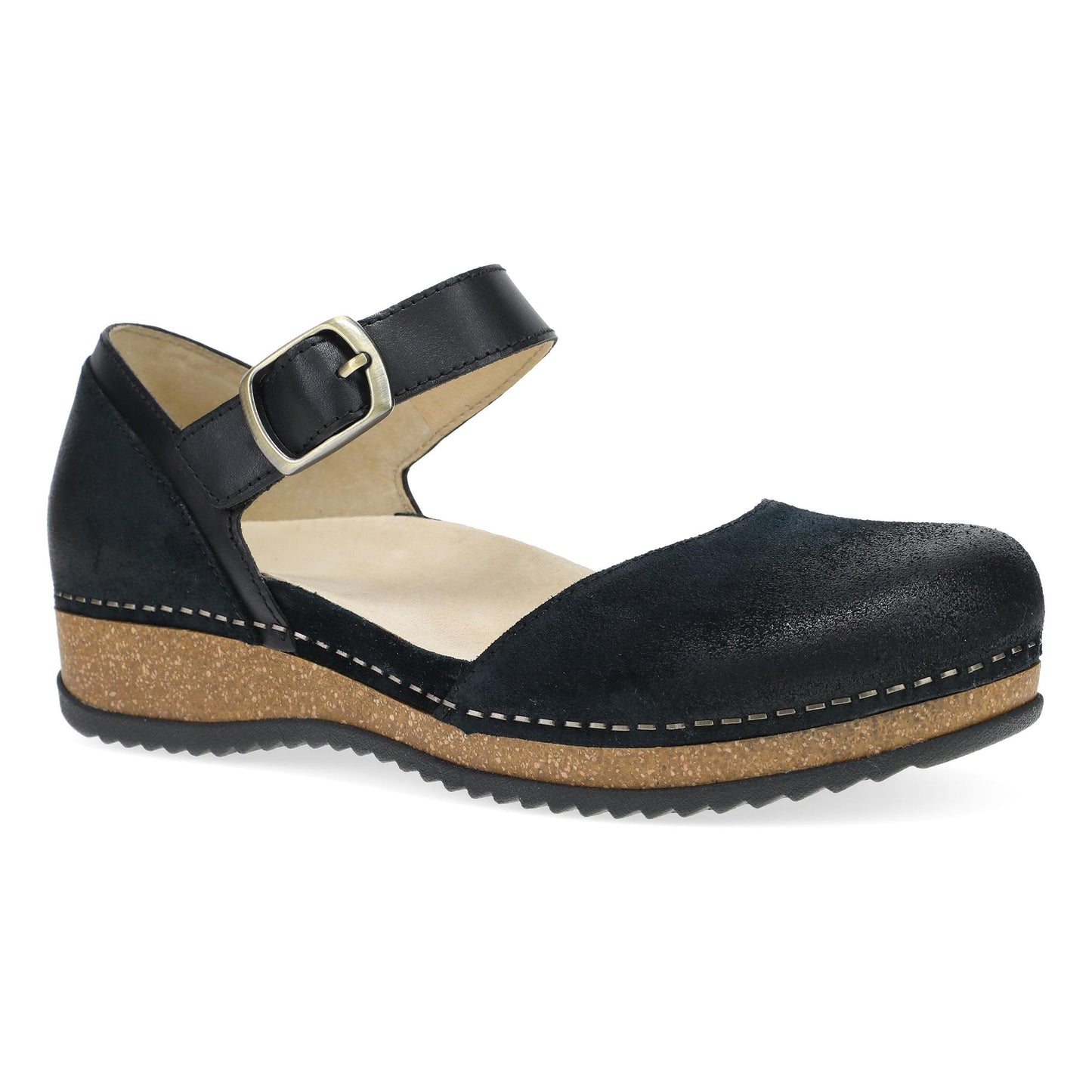 Dansko Mae - Women's Arch Support Clog - Black Burnished Suede Outside View