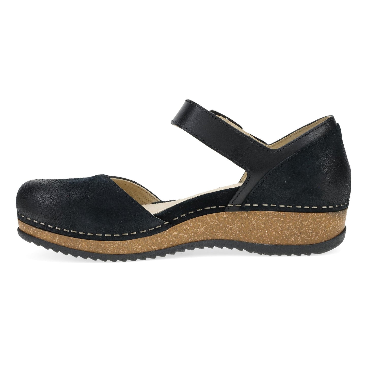Dansko Mae - Women's Arch Support Clog - Black Burnished Suede Side View