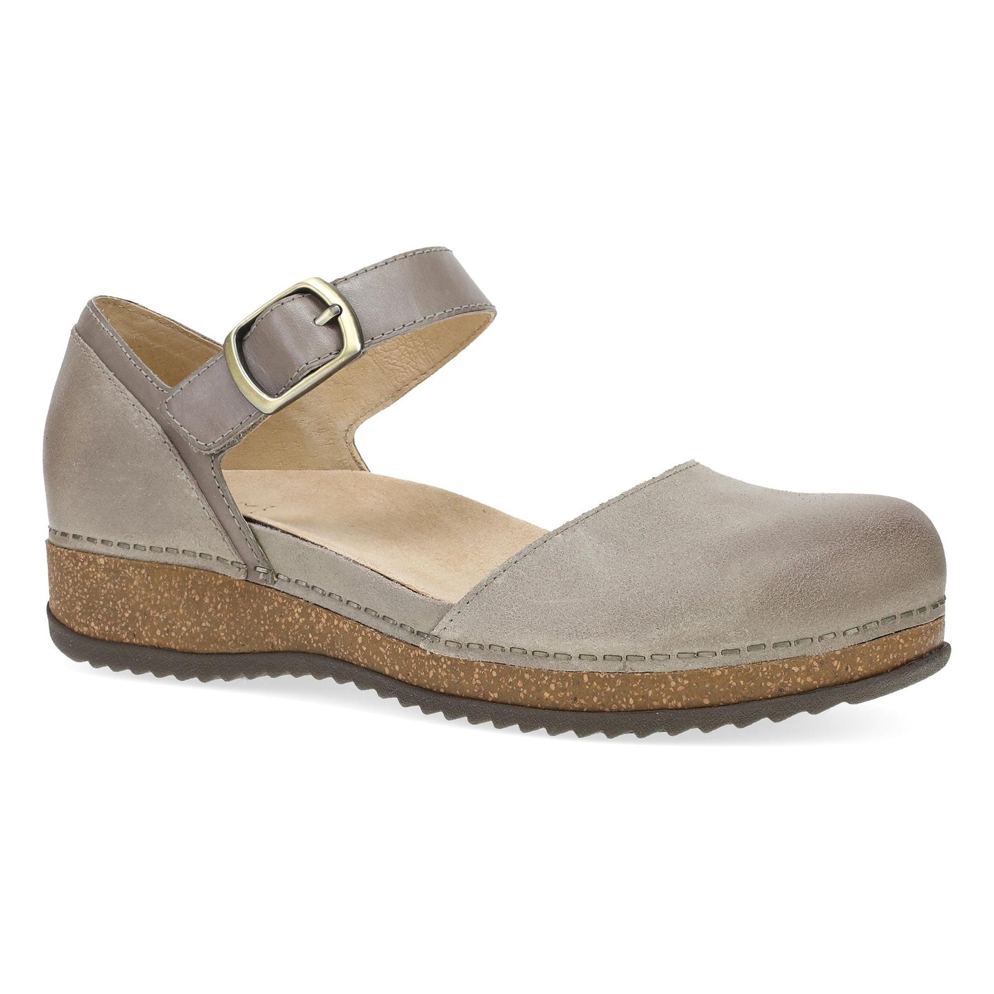 Dansko Mae - Women's Arch Support Clog - Taupe Suede Outside View